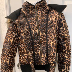 NWT Guess Leopard Hooded Puffer Jacket
